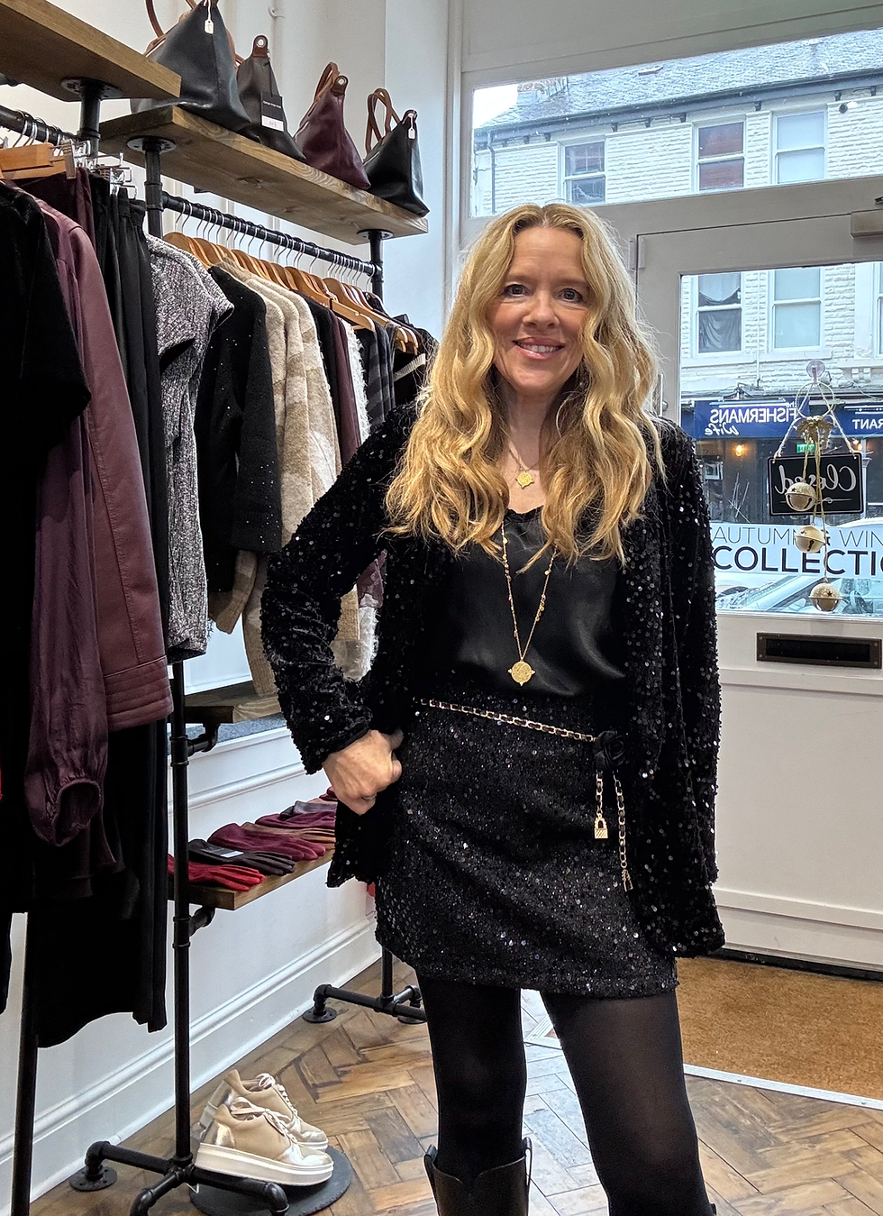 Thumbnail: Mimi Black Sequin Mini Skirt & Belt