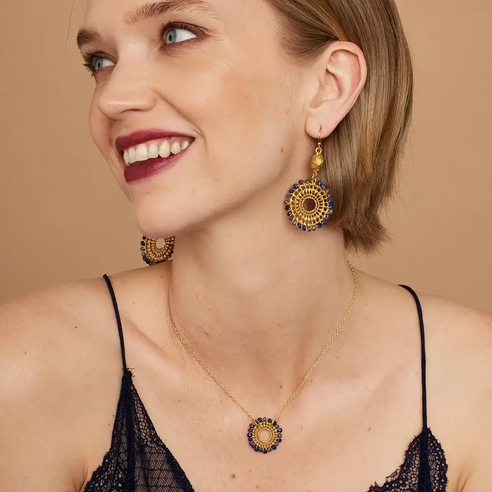 Thumbnail: Cairo Statement Navy Trim Earrings