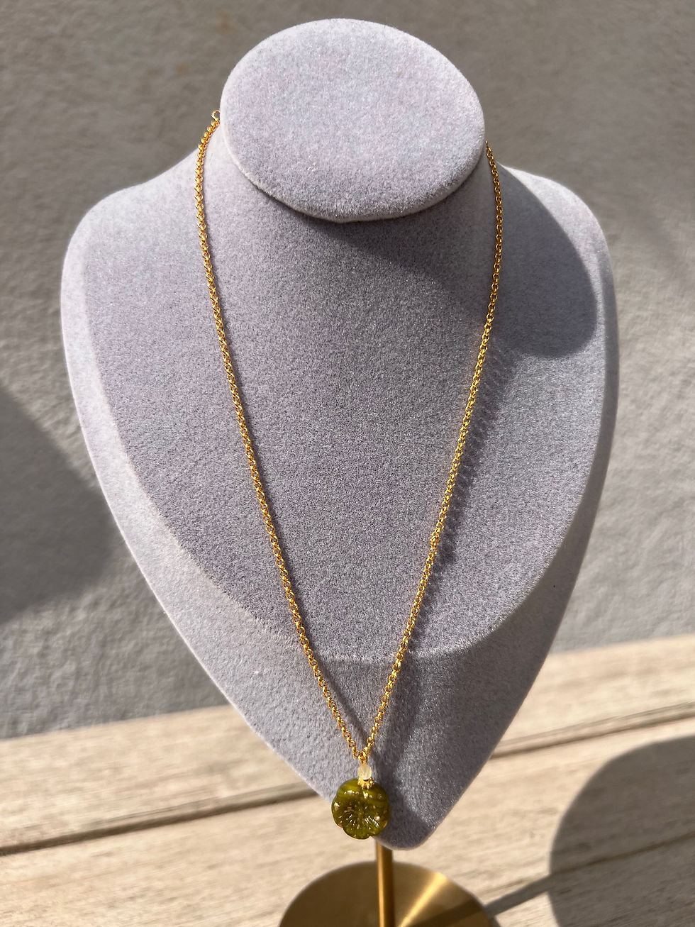Thumbnail: Prehnite Gemstone Gold Pansy Chain Necklace