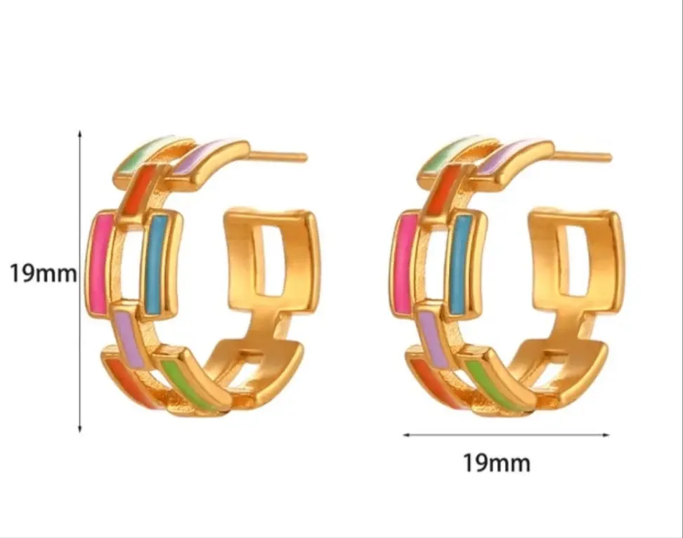 Thumbnail: Enamel Small Hoop Earrings 