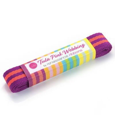 Tula Pink striped Nylon Webbing-1in wide -Slushy Hot Watermelon and Plum