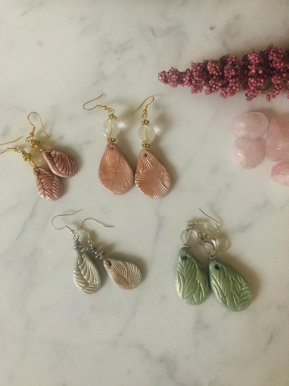 Thumbnail: Metallic Leaf Drop Earrings