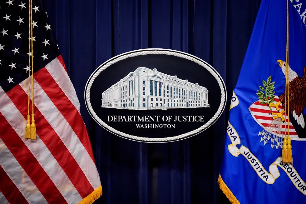 The Department of Justice logo is displayed before U.S. Attorney General Pam Bondi arrives for a news conference at the agency on May 6 in Washington, D.C. The department announced in a June memo that it is aggressively prioritizing efforts to strip some Americans of their U.S. citizenship. (Photo: Andrew Harnik/Getty Images)