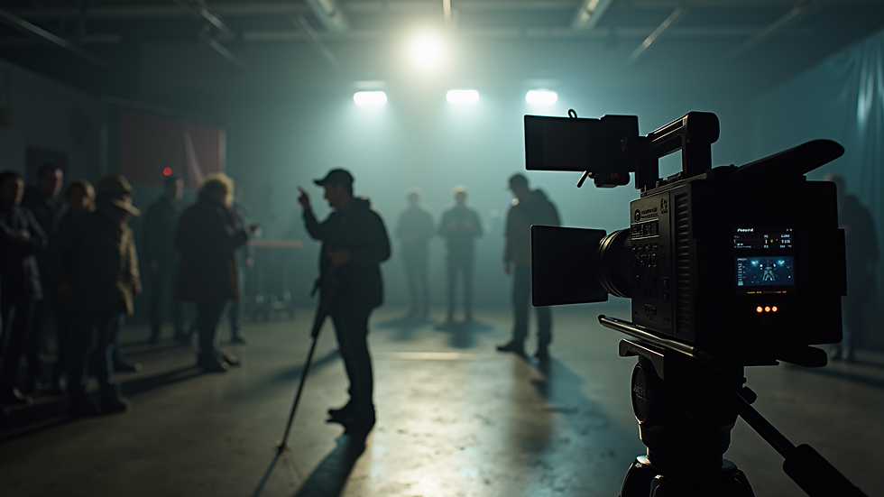 Eye-level view of a film set with equipment ready for shooting