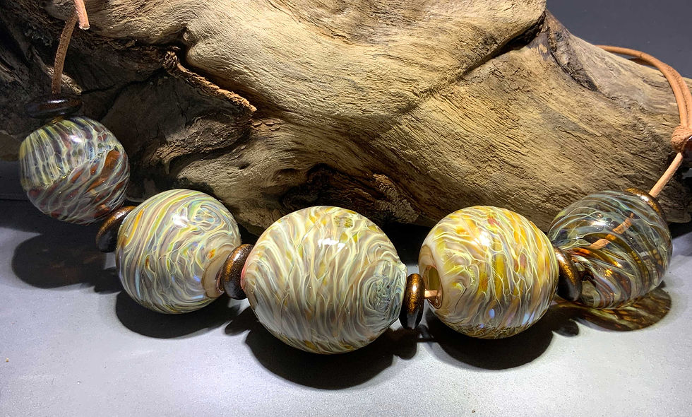 Thumbnail: Honey blown glass bead necklace