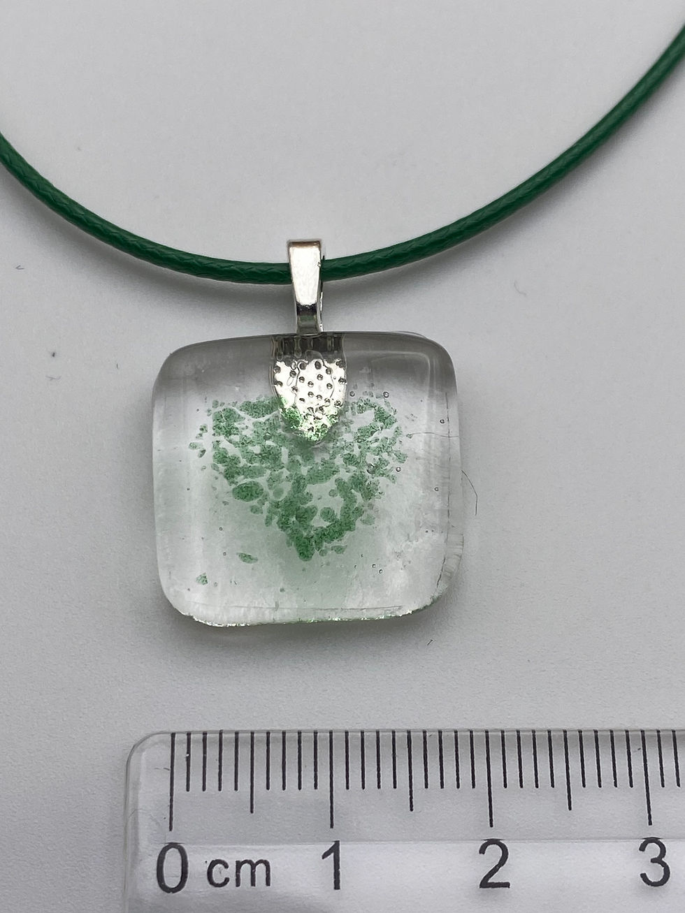 Thumbnail: Tiny Green Frit Heart Fused Glass Necklace