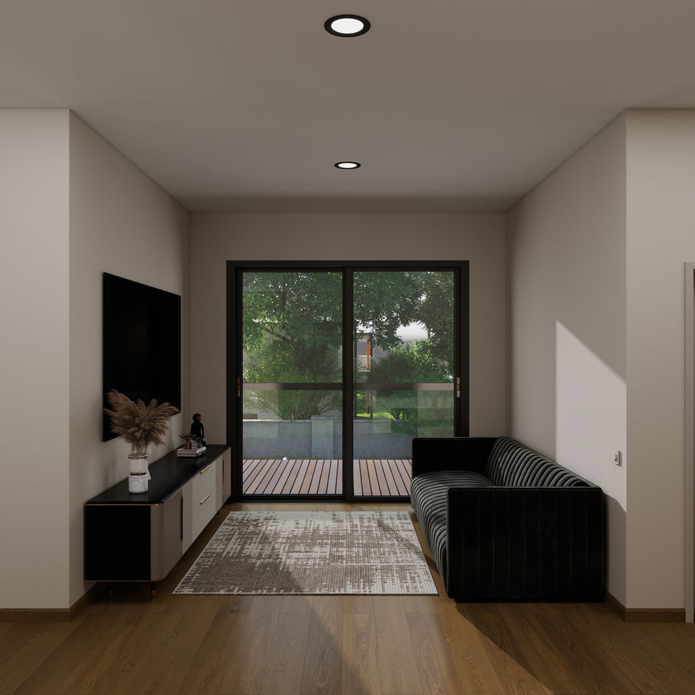 Modern living room with patio access