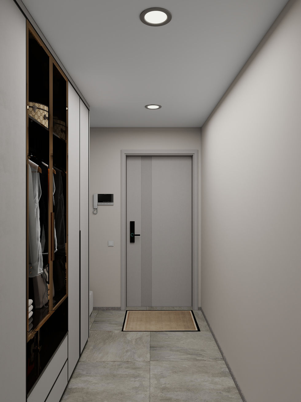 Modern apartment hallway with built-in closet