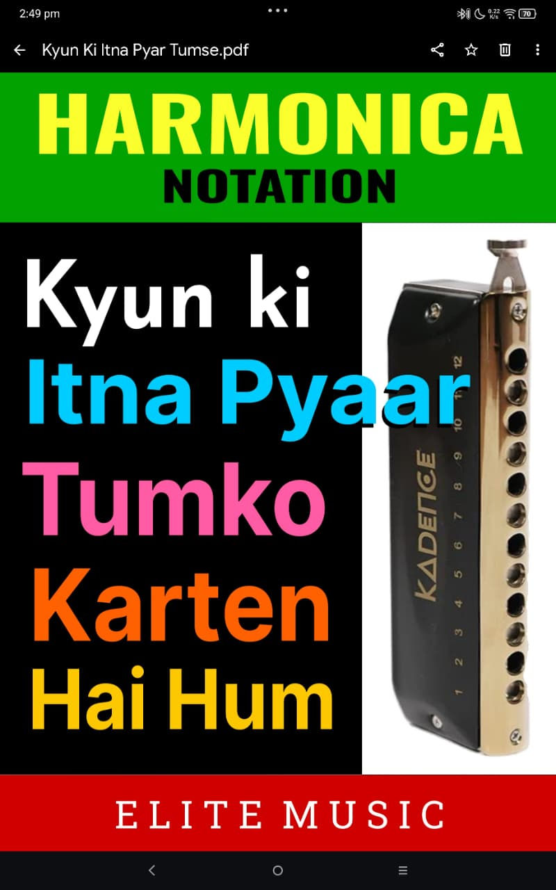 Kyun Ki Itna Pyaar Tumse - Harmonica Notation