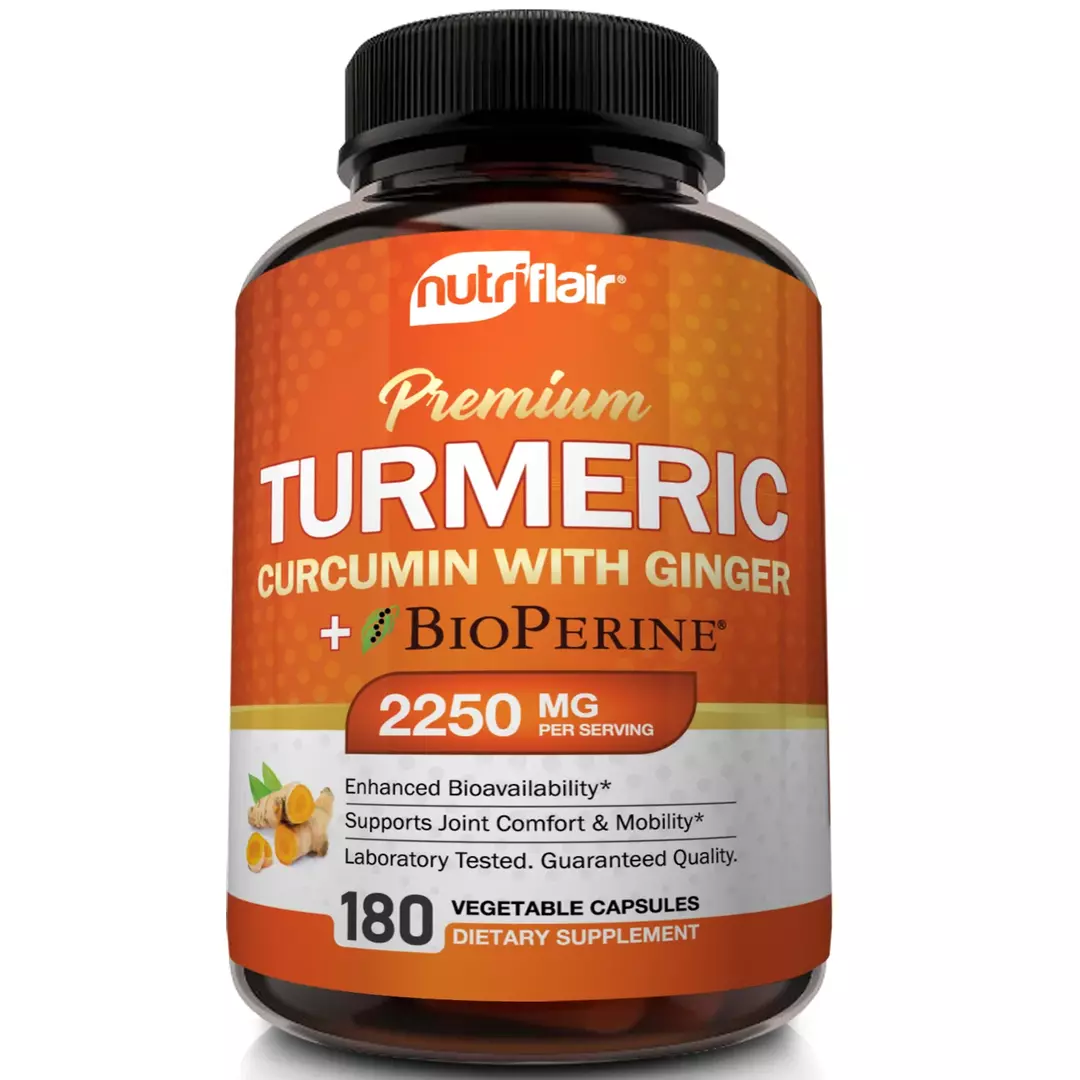 NutriFlair Premium Turmeric Curcumin with Ginger (2250 MG) (180 Capsules)
