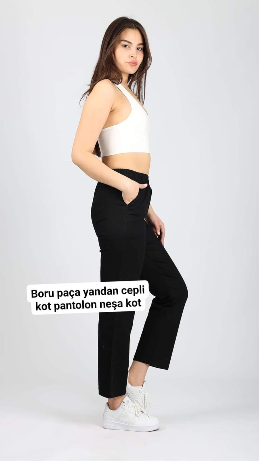 Küçük resim: SİYAH Boru Paça Yandan Cepli Kot Pantolon