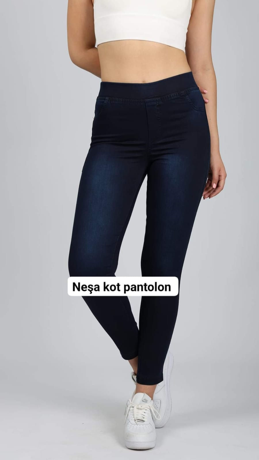 Küçük resim: LACİVERT Beli Lastikli Full Likrali Kot Tayt Pantolon