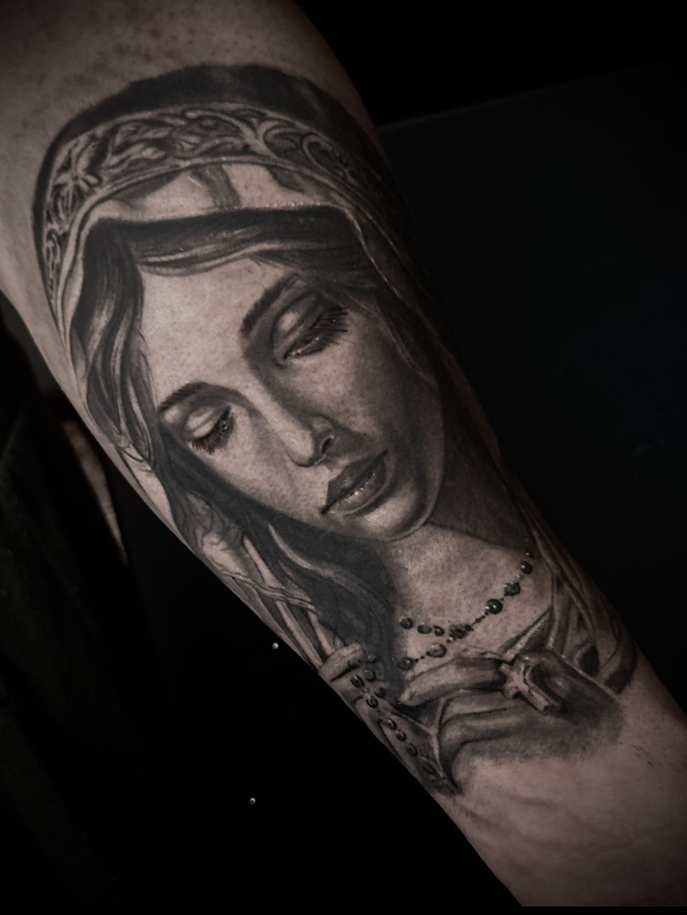 Realism Portrait Tattoo — Virgin Mary — by Mertim Gokalp