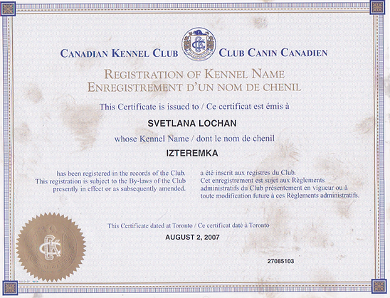 CKC Registration of Iz Teremka BRT Kennel