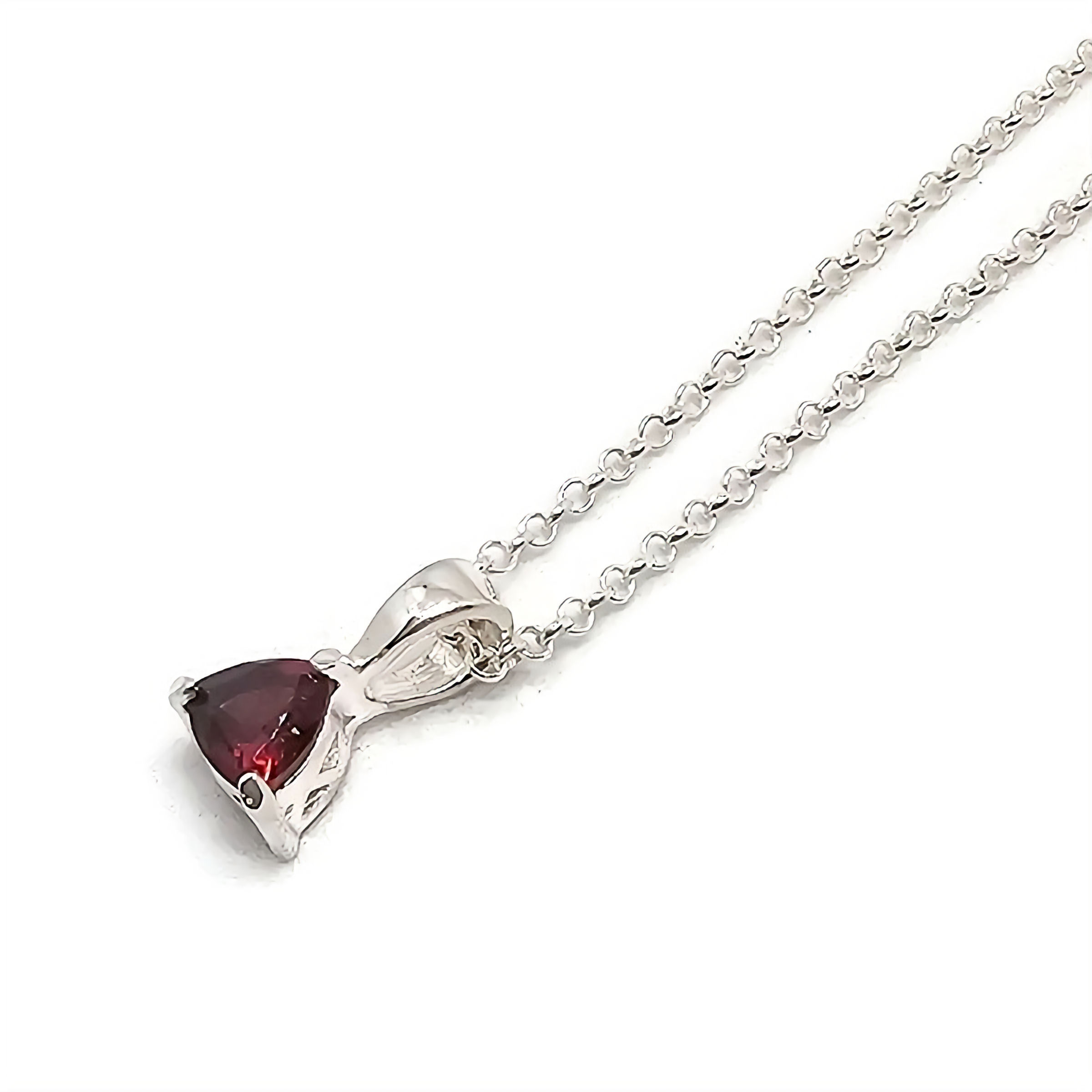 Sterling Silver Trillion Cut Garnet Pendant and Chain