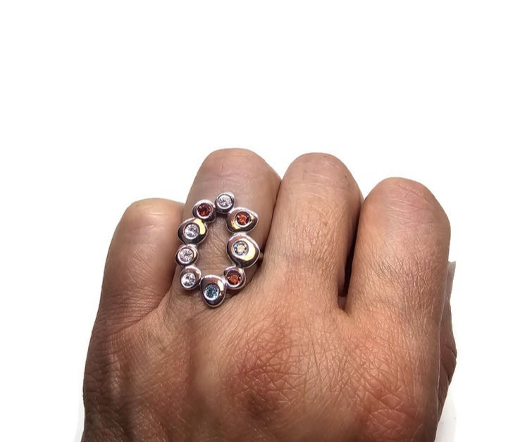 Thumbnail: Sterling Silver Pebble Multi gemstone Ring All That Glitters Series