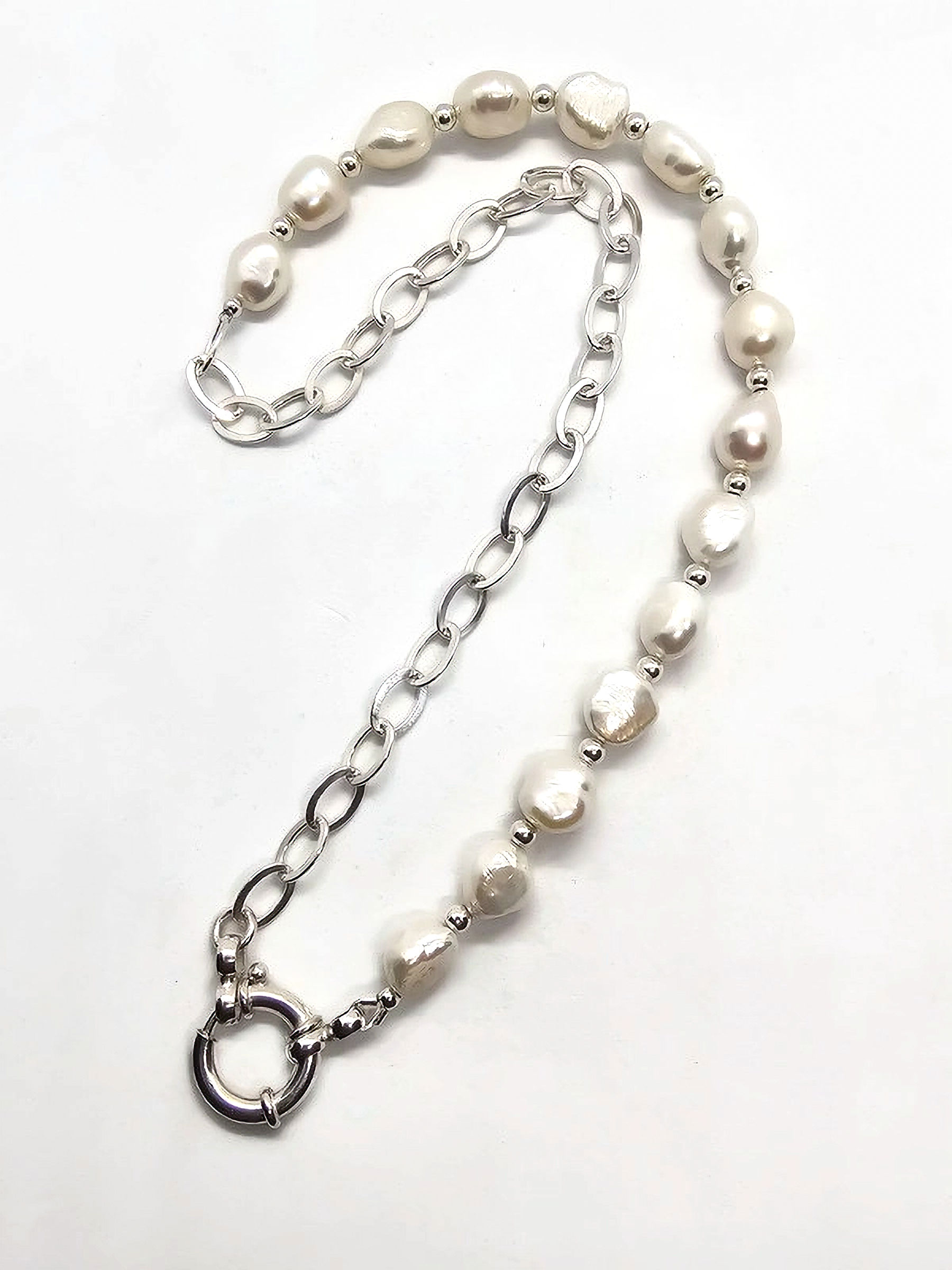 Sterling Silver Freshwater Cultured Pearl Nugget Necklace
