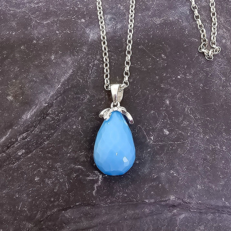 Thumbnail: Sterling Sliver Turquoise Colour Quartz Pendant and Chain