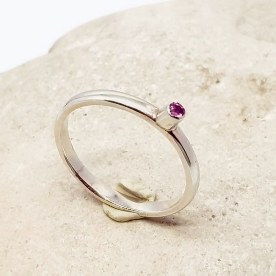 Thumbnail: Sterling Silver Hot Pink Sapphire Stacker Ring