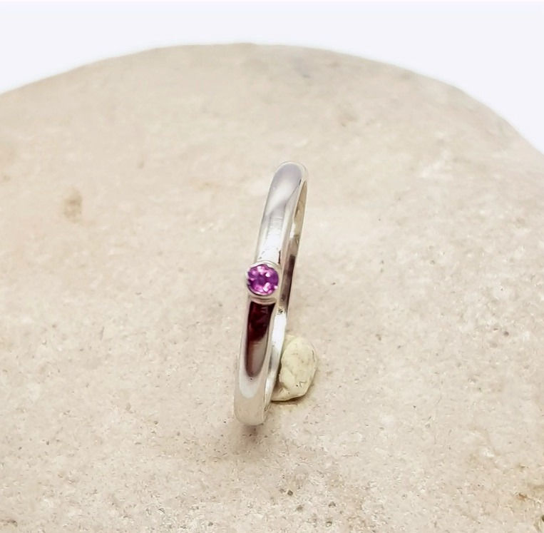 Sterling Silver Hot Pink Sapphire Stacker Ring