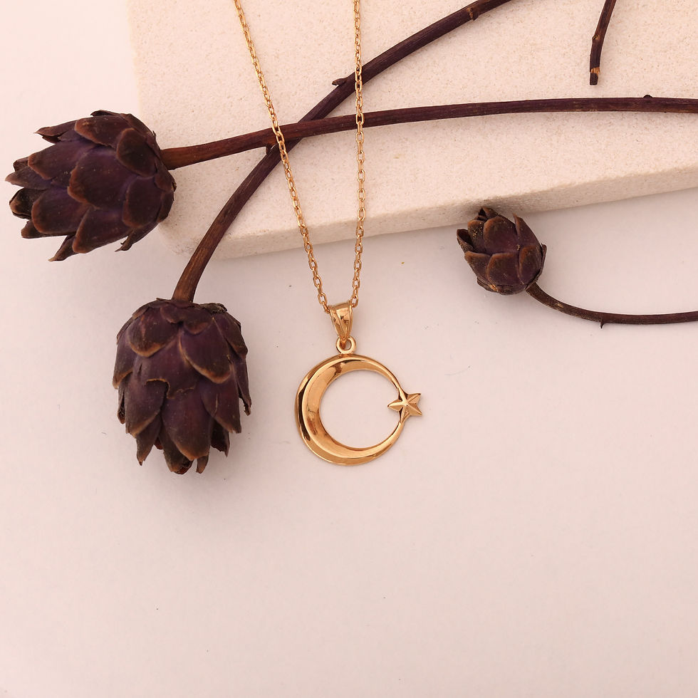 Thumbnail: 14 Carat Gold Plated Crescent Star Silver Necklace - CN00409