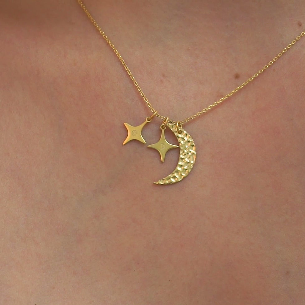 Thumbnail: 925 Sterling Silver Personalized Letter Detailed Crescent Star Necklace - CN00233