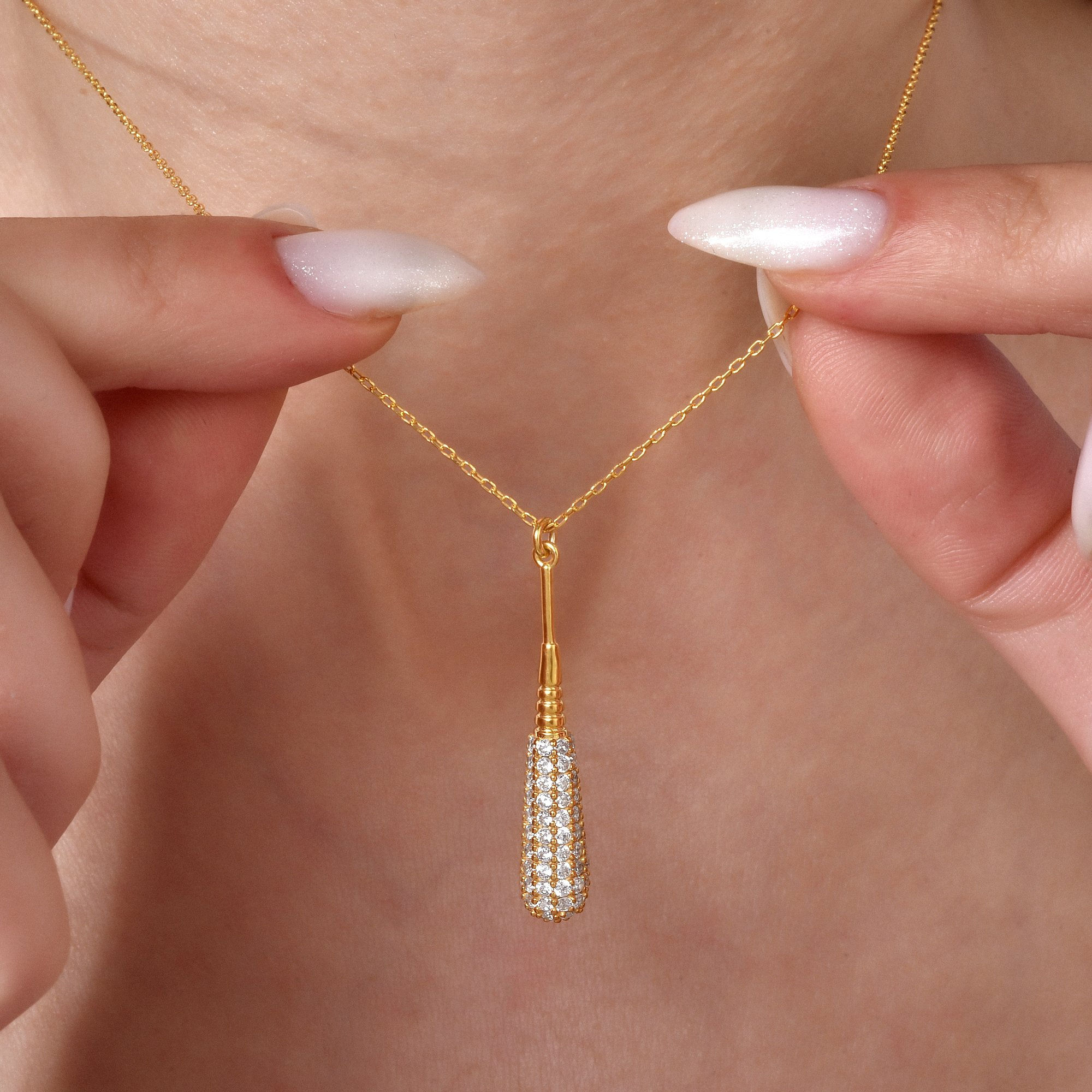 14 Ayar Altın Mikron Kaplama Taşlı Damla Gümüş Kolye - CNS00672