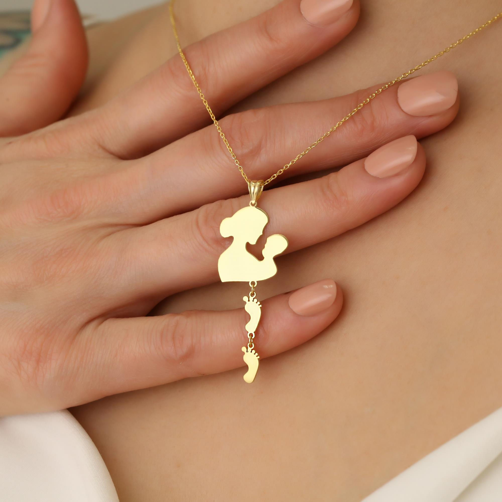 925 Ayar Gümüş Kişiye Özel Anne Çocuk Ayak İzi Kolye