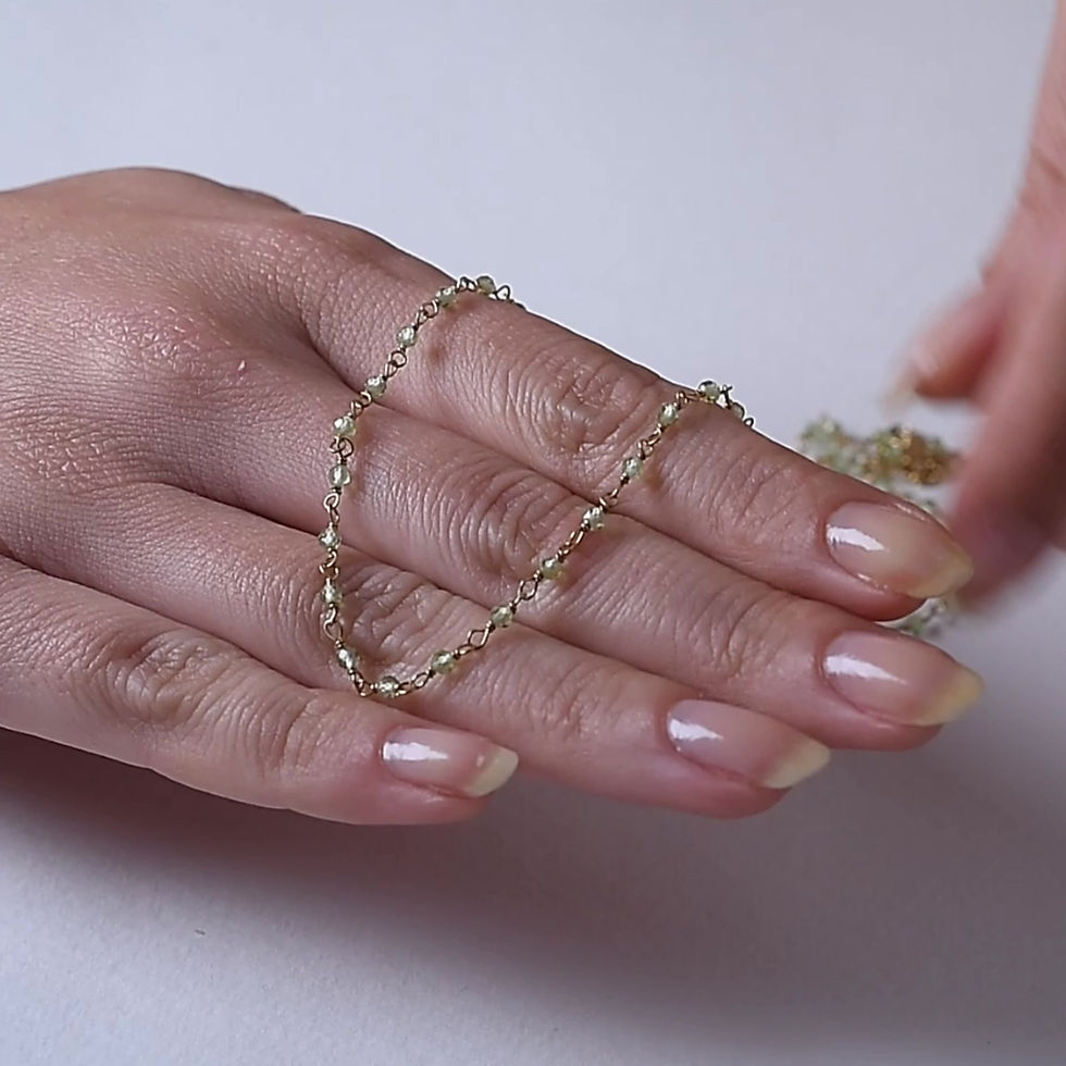 Küçük resim: 14K Altın Kaplama Peridot Taşlı Rosary Zincir Gümüş Kolye Açık Yeşil Doğum Taşı 