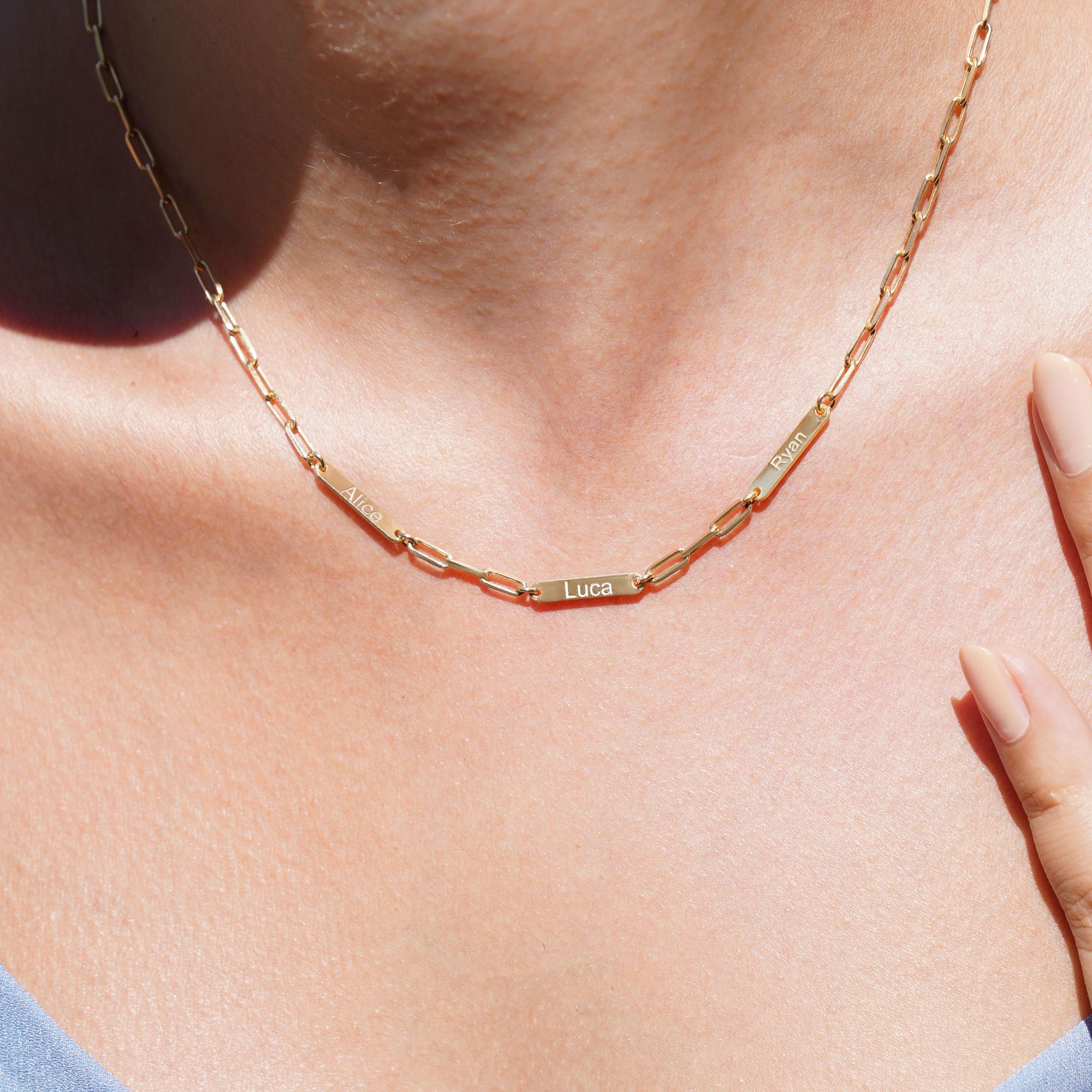 14 Ayar Altın Kaplama Ataç Zincirli Barlı Çok İsimli Gümüş Kolye - CN004