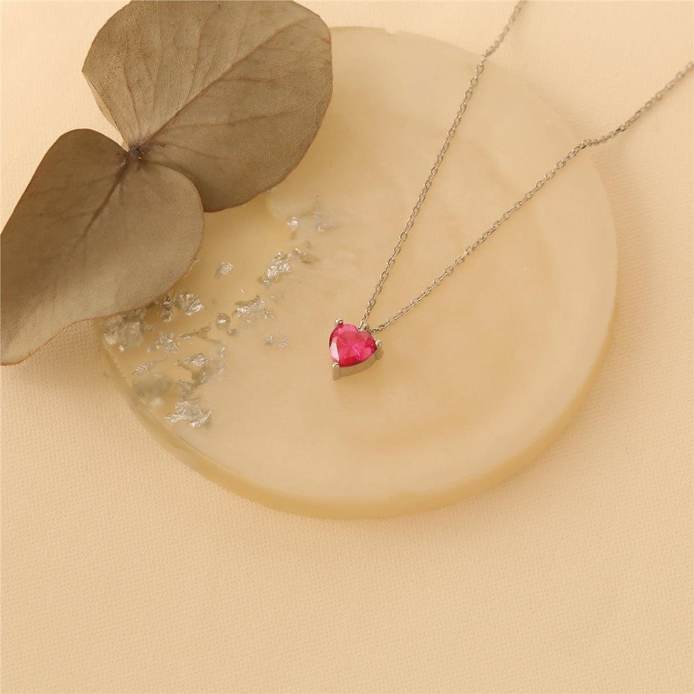 Thumbnail: 925 Sterling Silver Heart Ruby Stone Necklace - CNS00100