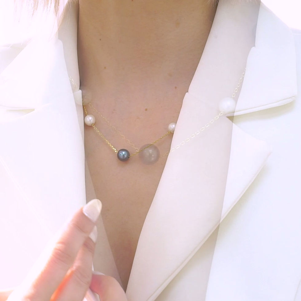 Thumbnail: 925 Sterling Silver Real and Natural White and Peacock Color Freshwater Pearl Ko