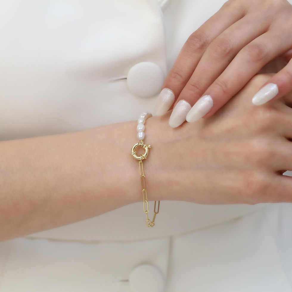 Thumbnail: 925 Sterling Silver Real White Freshwater Pearl Half Chain Bracelet Diameter: 5mm -