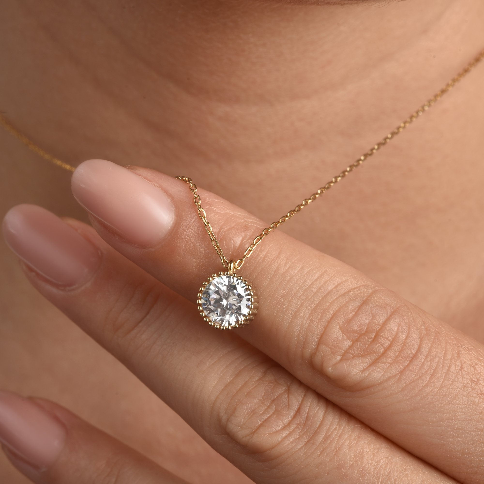 14K Gold Plated Personalized Birth Month Solitaire Silver Necklace - CNS00