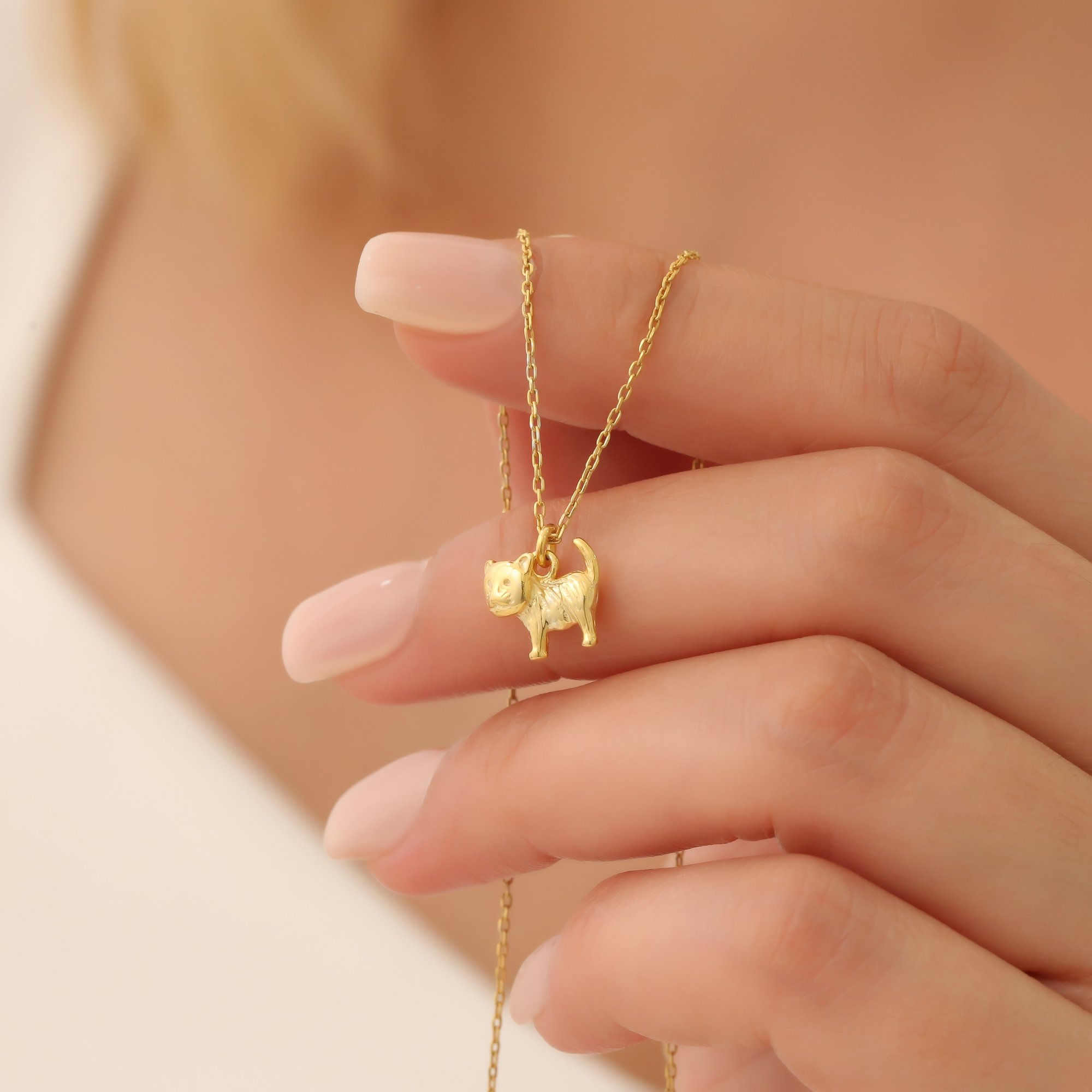 925 Sterling Silver Minimal Cat Figure Necklace