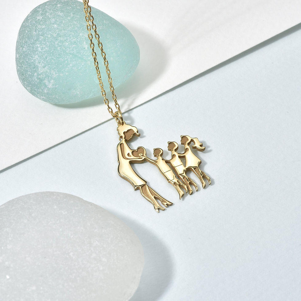 Küçük resim: 14 Ayar Altın Kaplama Anne ve İki Erkek Bir Kız Çocuk Aile Aşk Gümüş Kolye - CN0