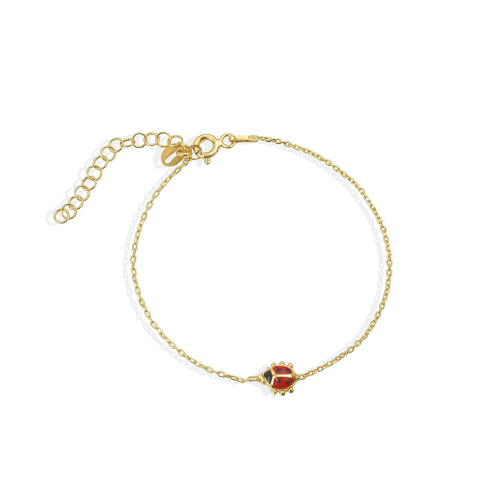 Küçük resim: 14 Ayar Altın Kaplama Zarif Mineli Uğur Böceği Gümüş Bileklik - BE00101