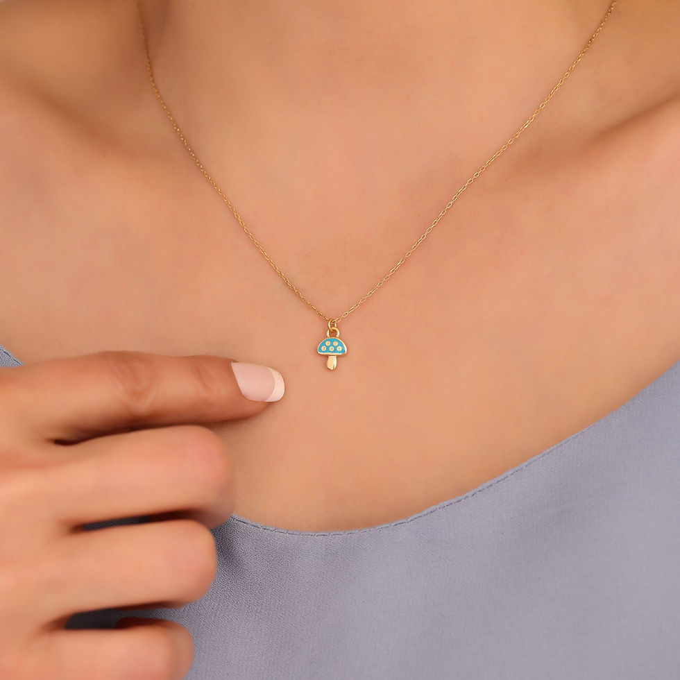Thumbnail: 14 Carat Gold Plated Minimal Turquoise Color Mushroom Design Silver Necklace - CNE00129
