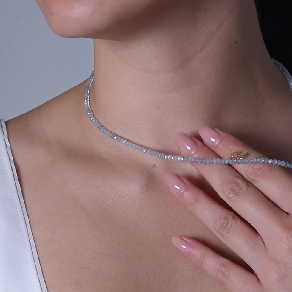 Küçük resim: 14K Altın Kaplama Doğal Akuamarin Taşlı Kuş Detaylı Choker Gümüş Kolye -NGS00115