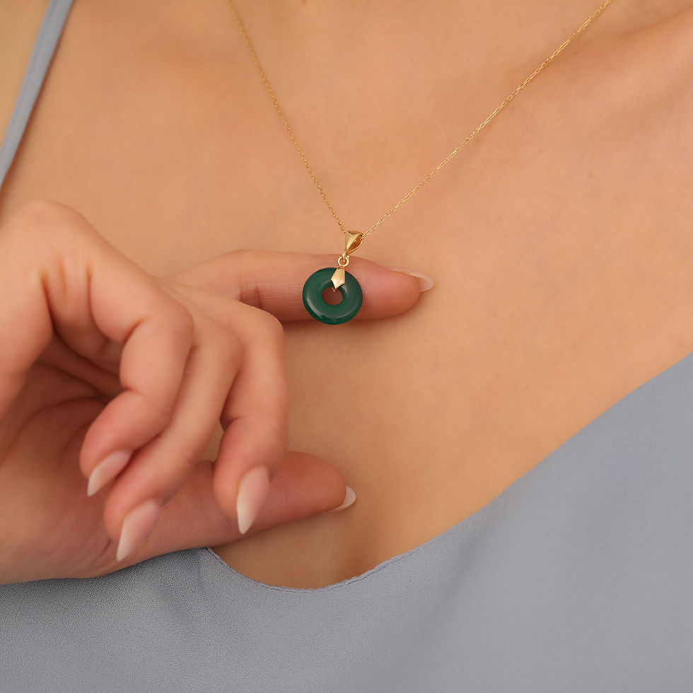 Thumbnail: 925 Sterling Silver Precious and Natural Green Onyx Stone Necklace - CNS00600