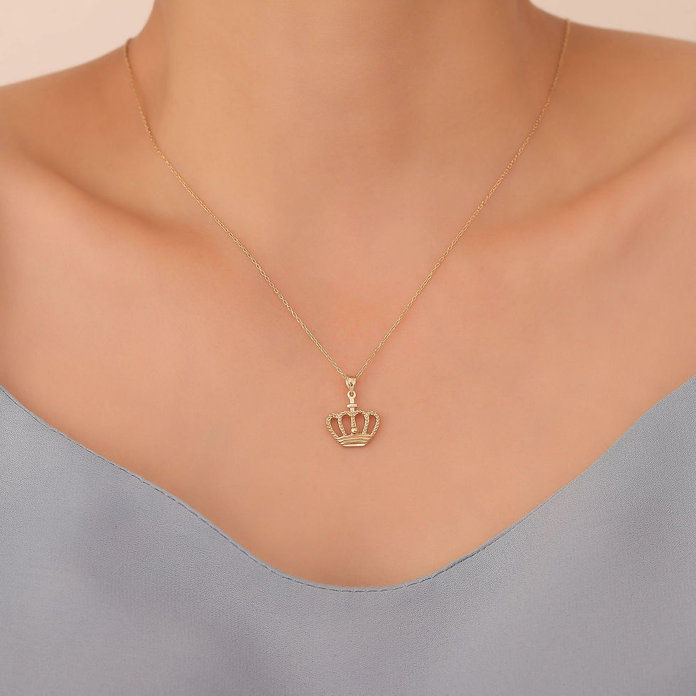 Thumbnail: 14 Carat Gold Micron Plated King-Queen Crown Silver Necklace - CN00417