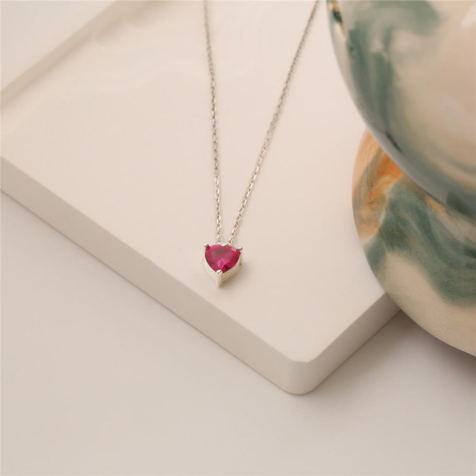 Thumbnail: 925 Sterling Silver Heart Ruby Stone Necklace - CNS00100