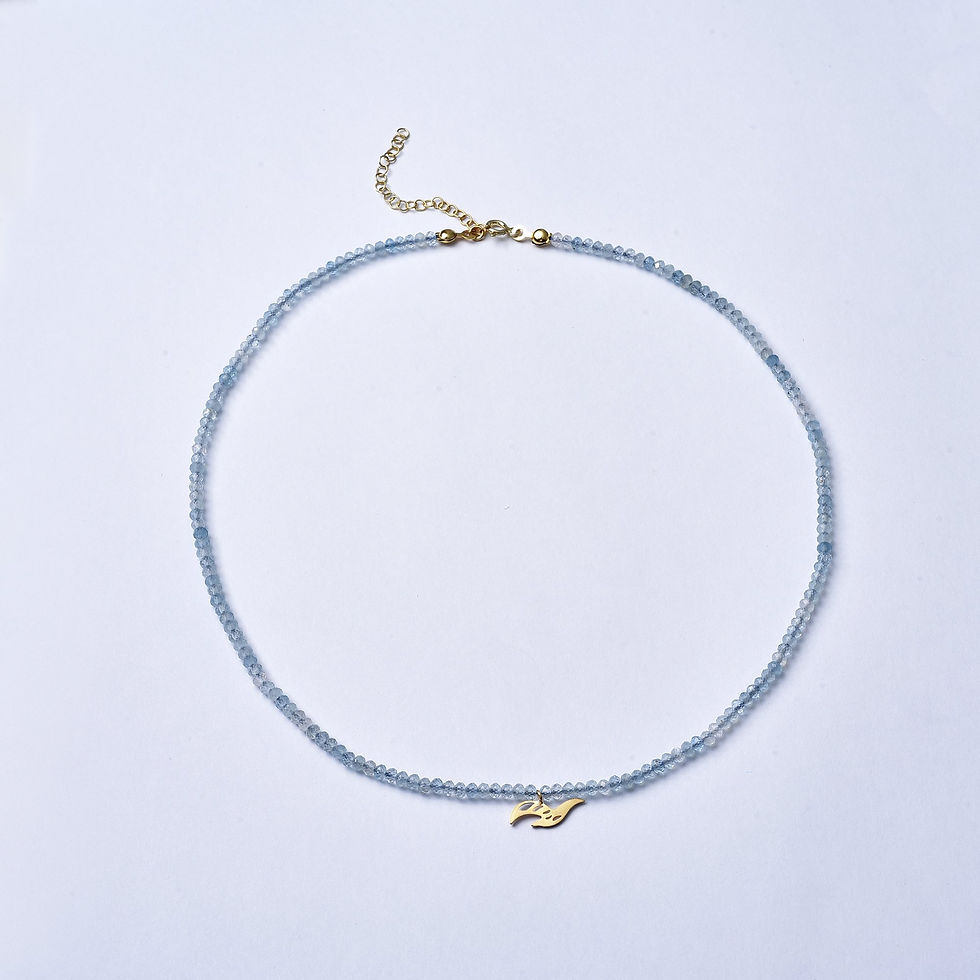 Küçük resim: 14K Altın Kaplama Doğal Akuamarin Taşlı Kuş Detaylı Choker Gümüş Kolye -NGS00115
