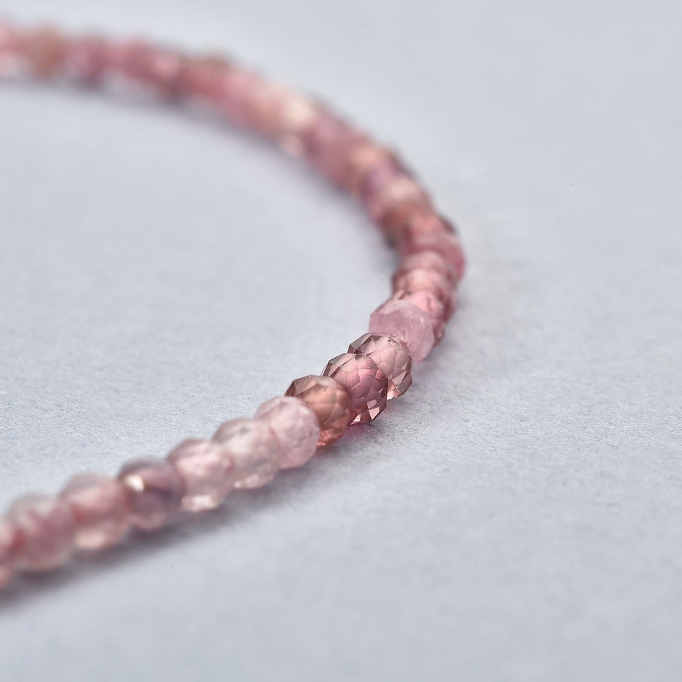 Thumbnail: 14 Ayar Altın Kaplama Gümüş Pembe Turmalin Doğal Taşlı Gümüş Bileklik - BGS00122