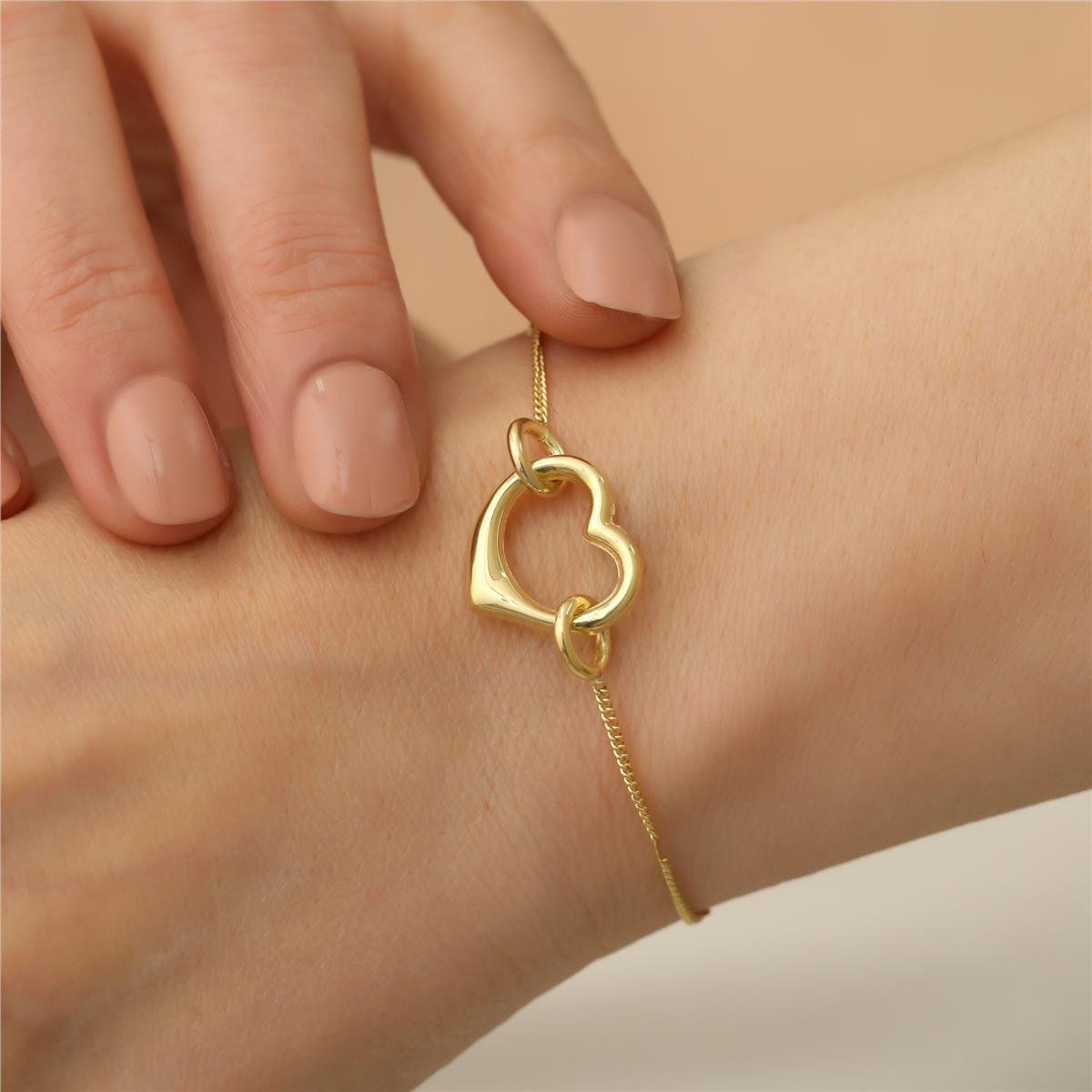 925 Sterling Silver Domed Hollow Heart Bracelet