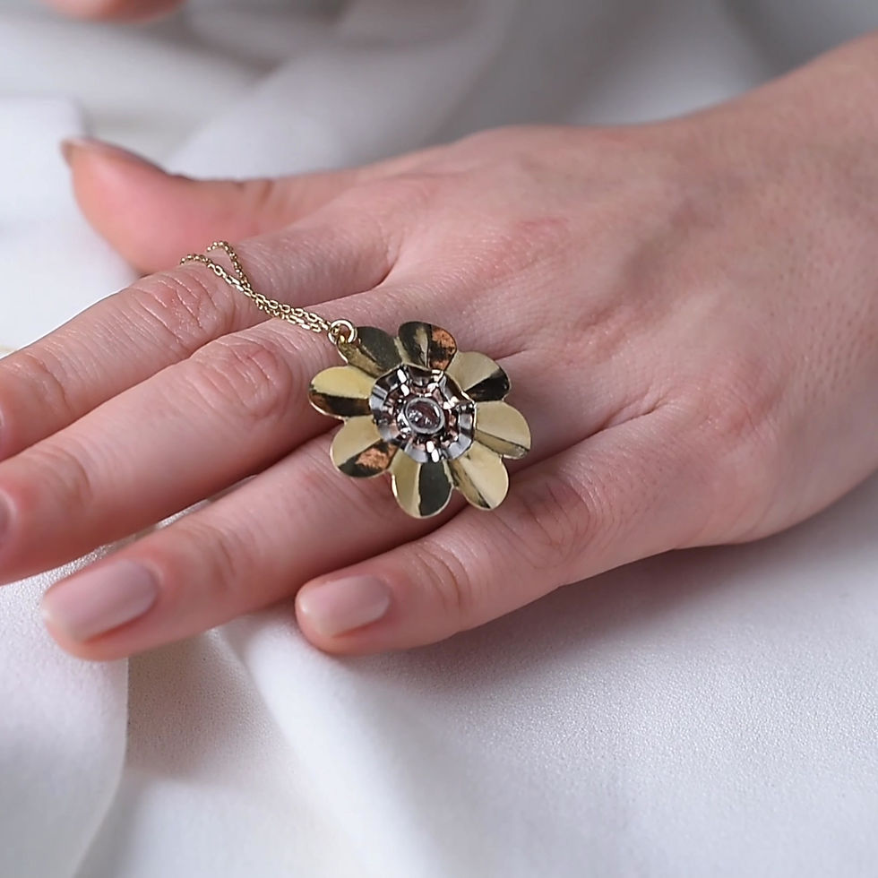 Thumbnail: 14 Carat Gold Plated Textured and Stone Flower Design Silver Necklace - CNS00619