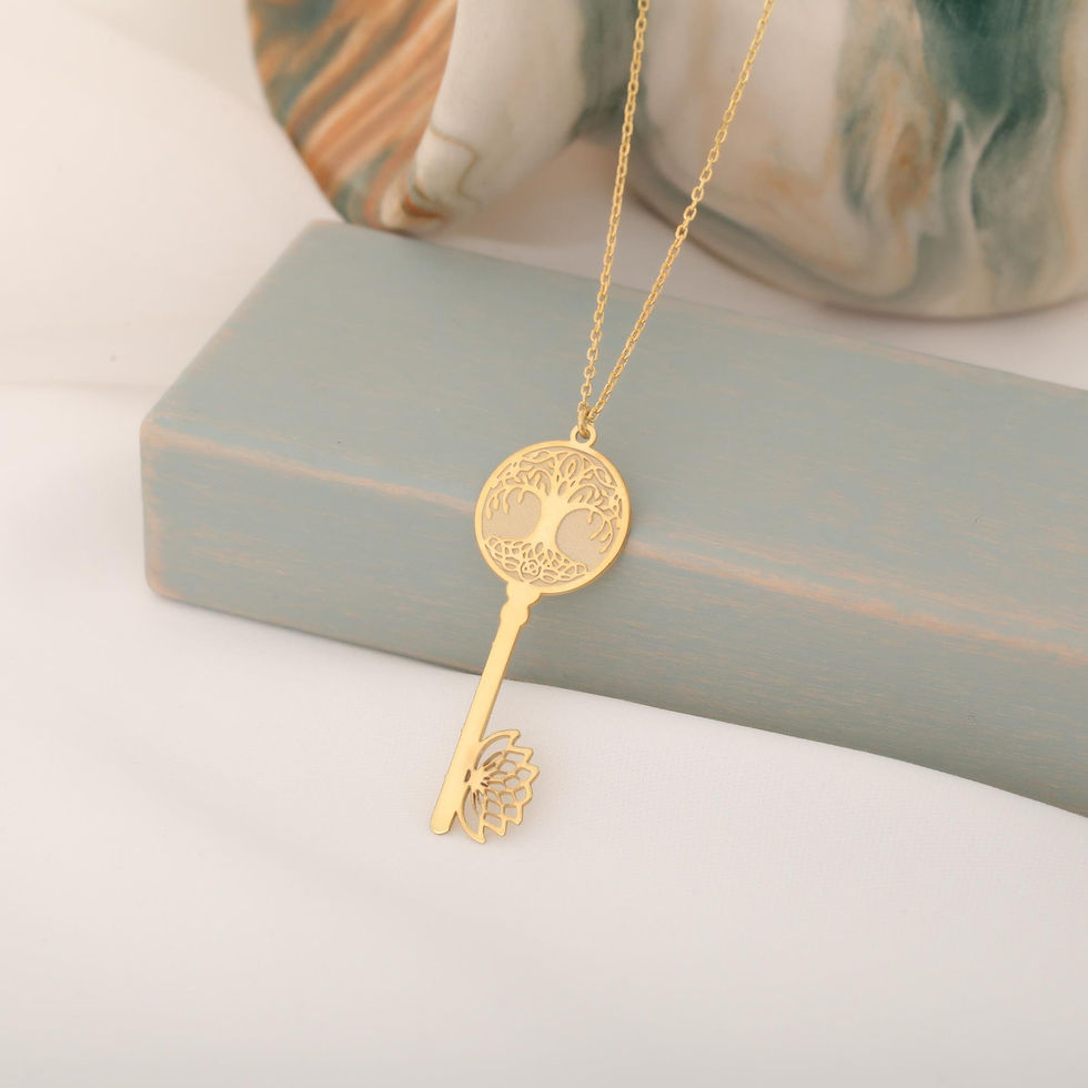 Thumbnail: 925 Sterling Silver Tree of Life Lotus Key Necklace - CNS00520