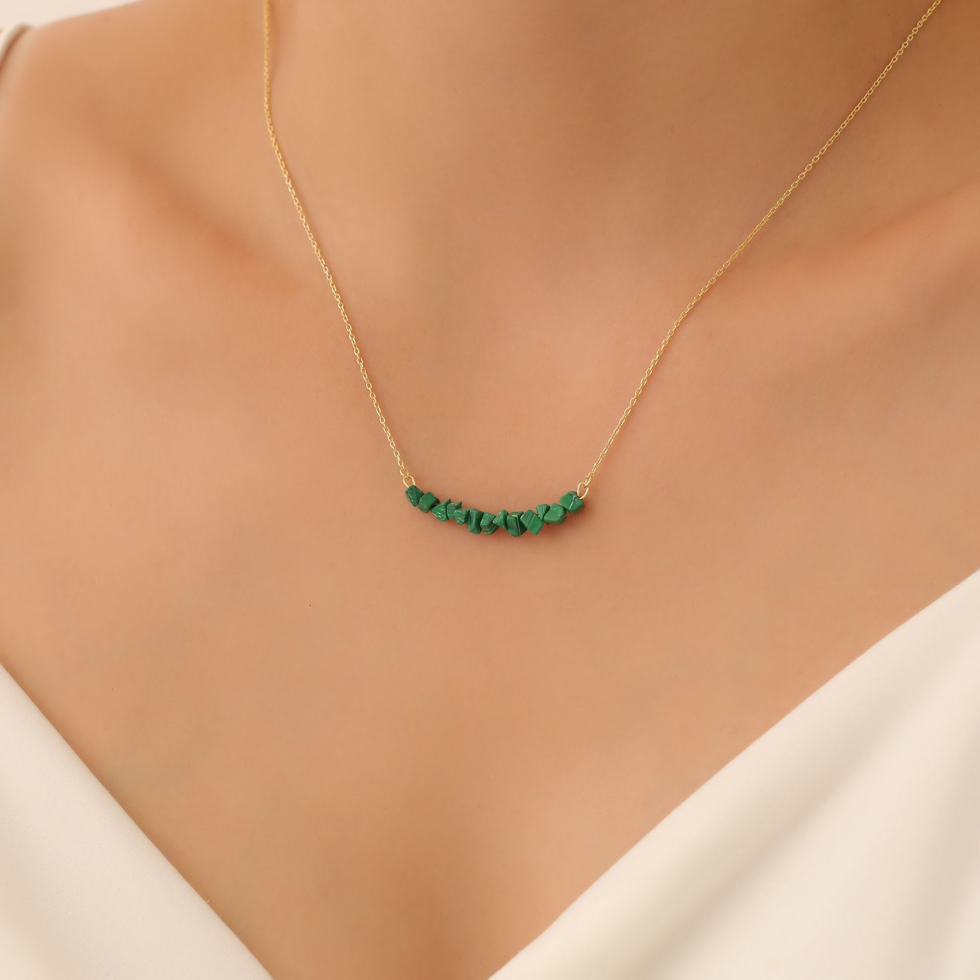 925 Sterling Silver Precious and Natural Malachite Stone Design Necklace - CNS00552