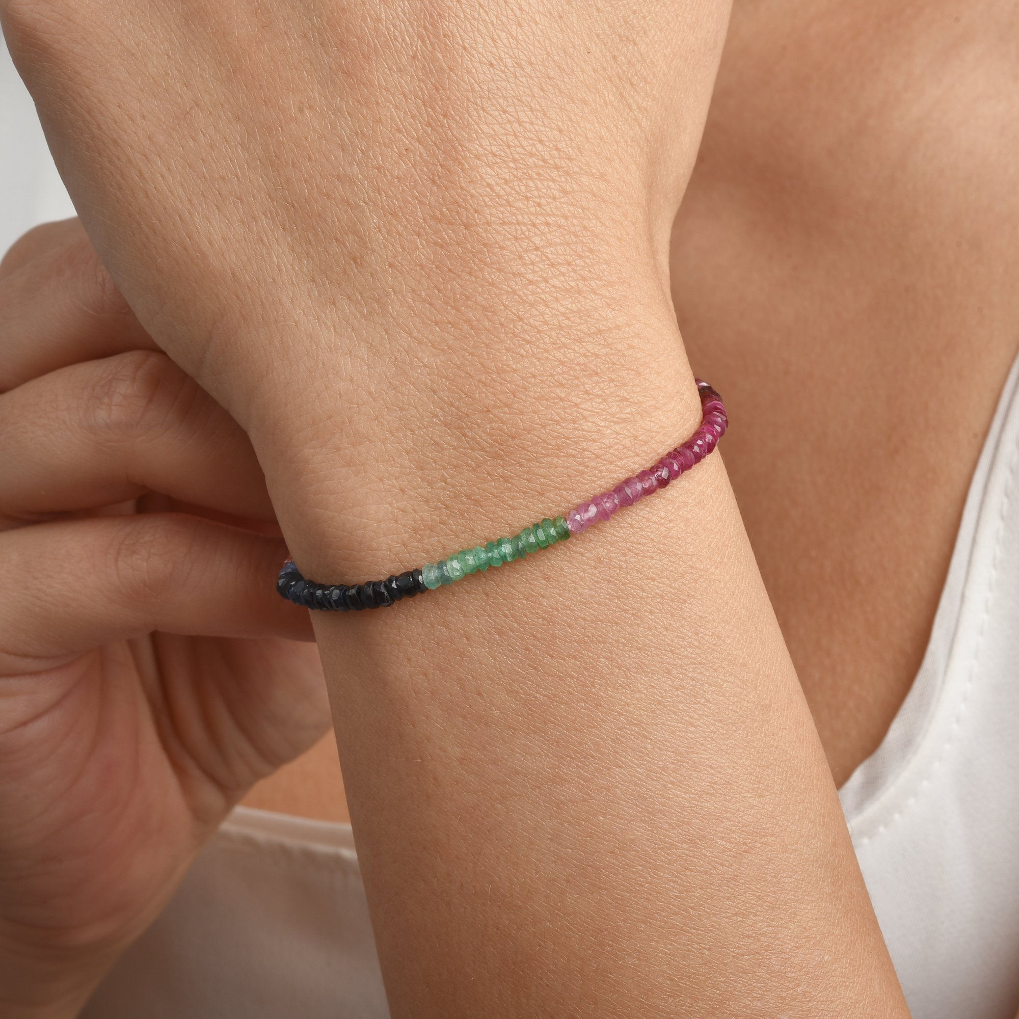 14K Altın Kaplama Gümüş Doğal Multi Safir Taşlı Renk Geçişli Gümüş Bileklik