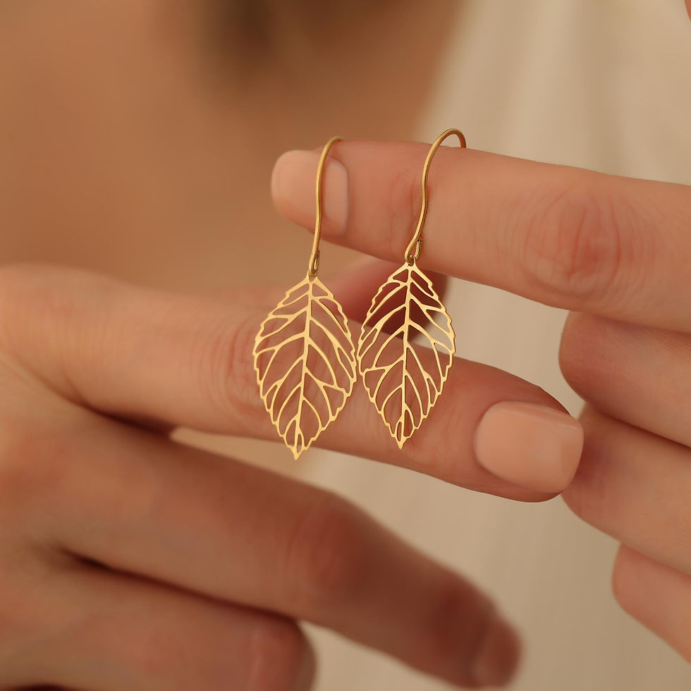 Küçük resim: 14 Ayar Altın Kaplama Yaprak Form Sallantılı Küpe – Kesimli Minimal Zarif Küpe -